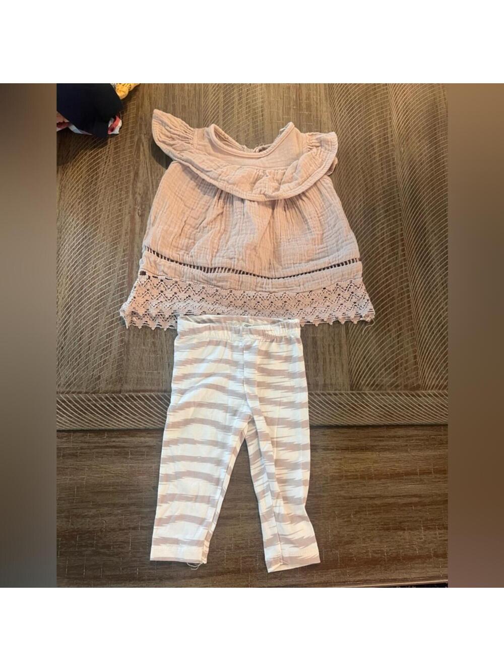 Jessica Simpson Baby Outfit Set 3-6 Months Tan Top with Lace Detail